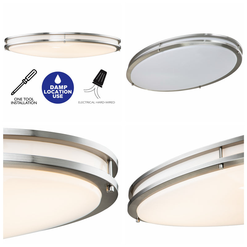 C Cattleya 32.5-in Brushed Nickel Indoor 1 -Light LED Tunable White Flush Mount Light with Acrylic Shade