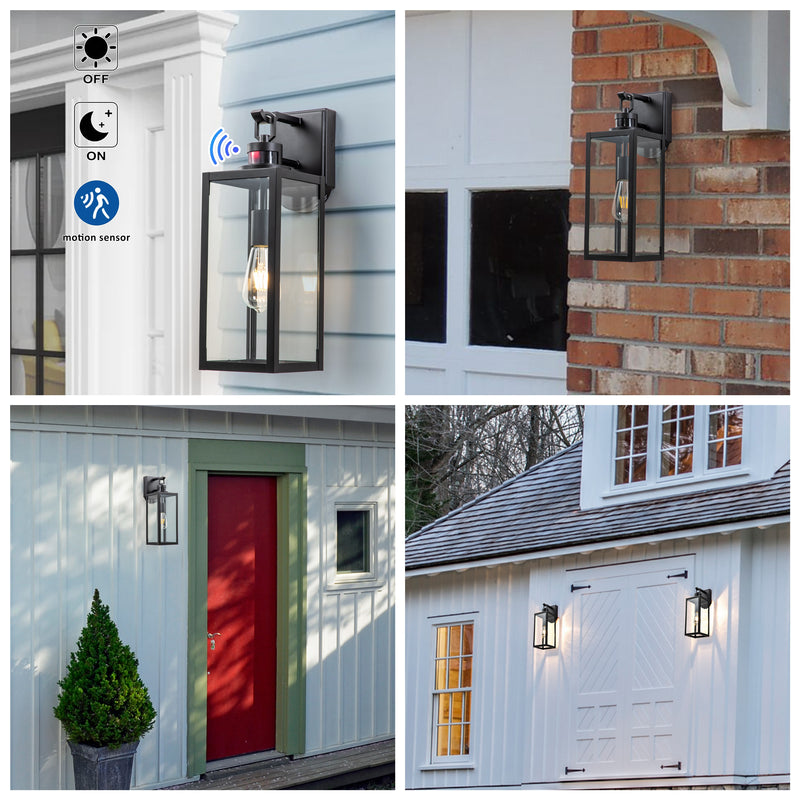 Matte Black Motion Sensing Dusk to Dawn Hardwired Outdoor Wall Lantern Sconce with Adjustable Sensitivity and Timer