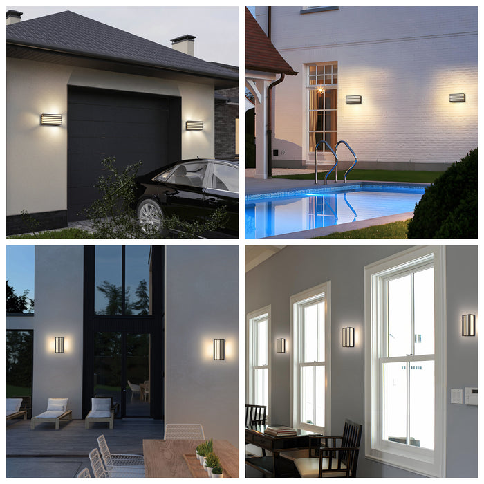 Modern Black Aluminum LED Outdoor Indoor Wall Lights (2-Pack)