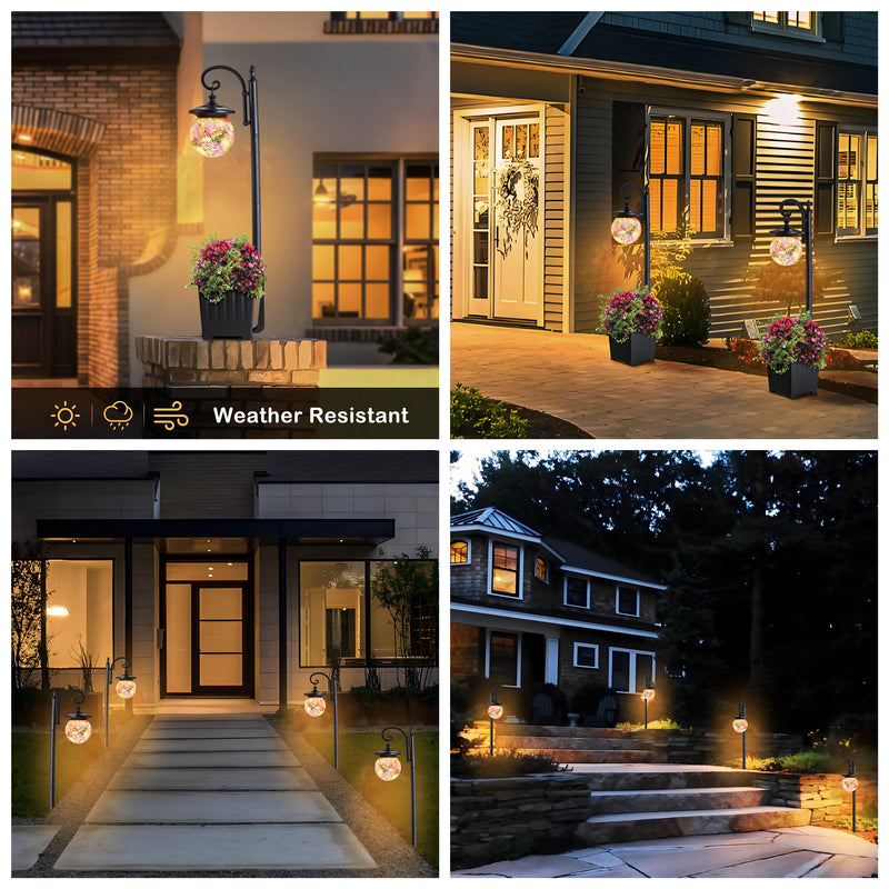 Solar Outdoor Post Light with Planter and Mosaic Glass Shade