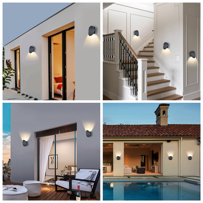 Modern Black Aluminum LED Outdoor Indoor Wall Lights (2-Pack)