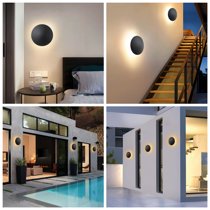 2-pack 10 in. Black Aluminum Round Disc LED Indoor Outdoor Wall Sconce