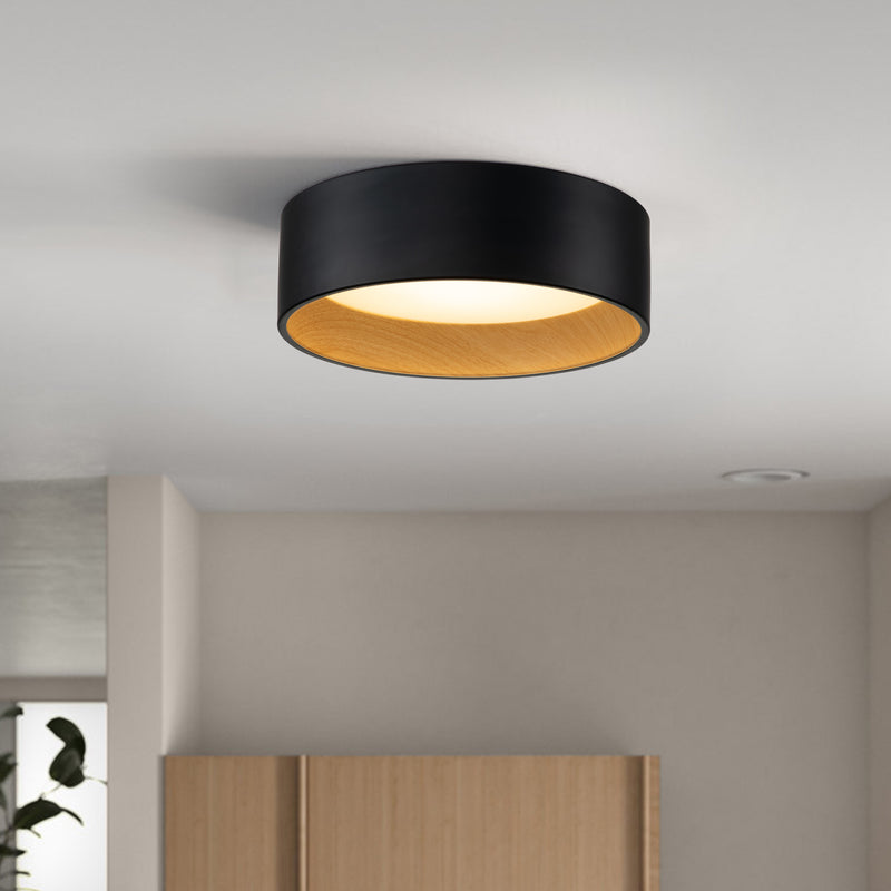 Black and wood Finish LED Drum Flush Mount