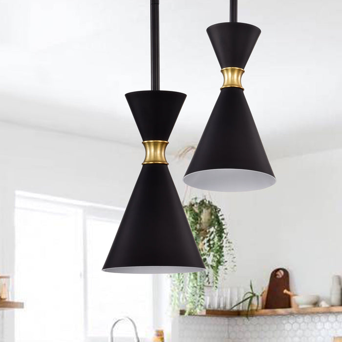 cattleyalighting Black 1-Light Black and White Hanging Pendant Light with Adjustable Height 708111933018