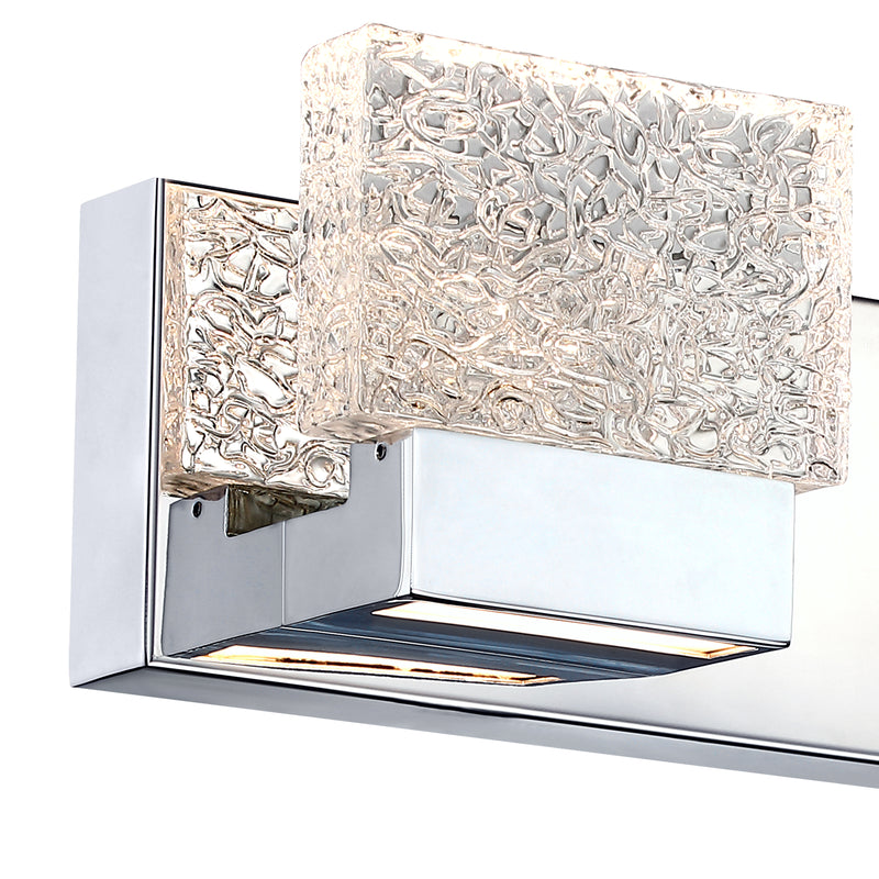 3-Light Brushed Nickel Stainless Steel LED Vanity Light with Clear Ice-like Brick Glass Shades