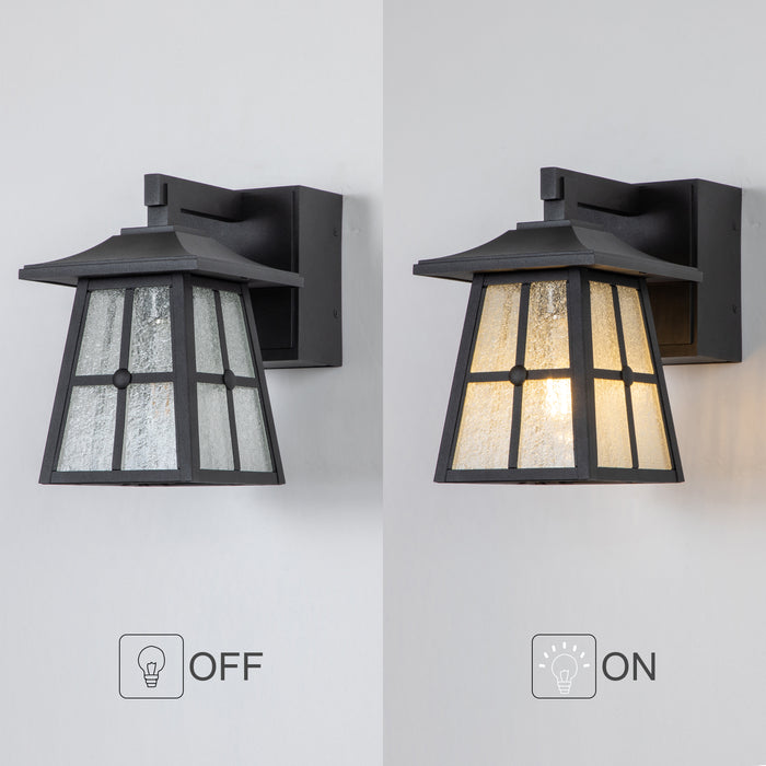 1-Light Matte Black Aluminum Outdoor Wall Lantern Sconce with Seeded Glass and Built-In GFCI Outlets