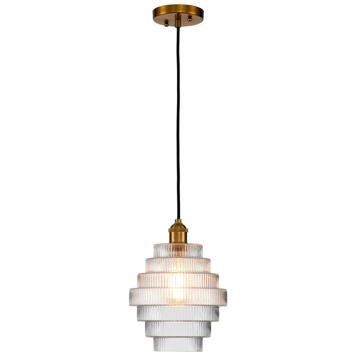 1-Light Antique Bronze Pendant Light with Stripped Glass Shade