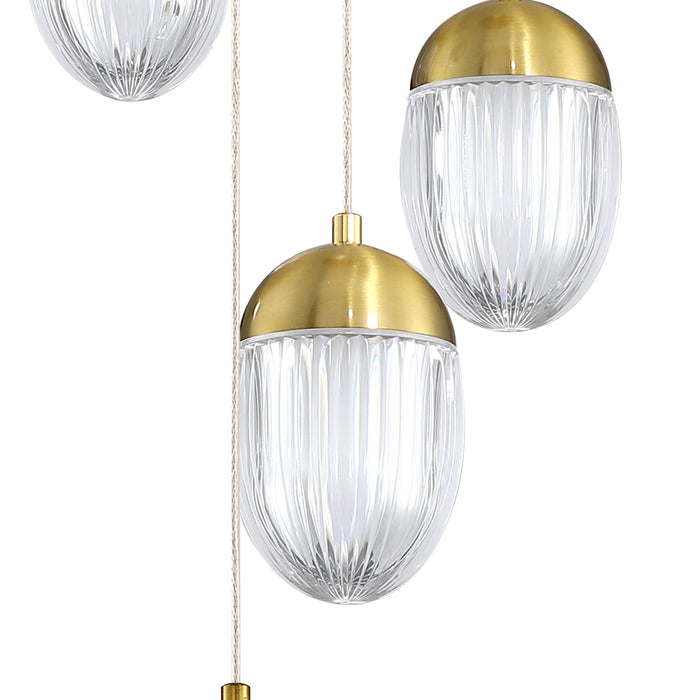 5-Light Sleek Brass Finish Metal and Aluminum Cluster Pendant Light with GU10 Bulb and Acrylic Shade