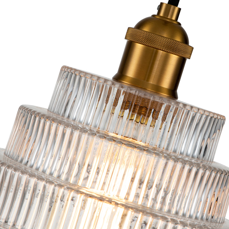 1-Light Antique Bronze Pendant Light with Stripped Glass Shade