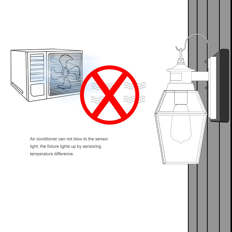 1-Light Black Metal and Brass Motion Sensing Dusk to Dawn Outdoor Wall Lantern with Clear Tempered Glass Panes