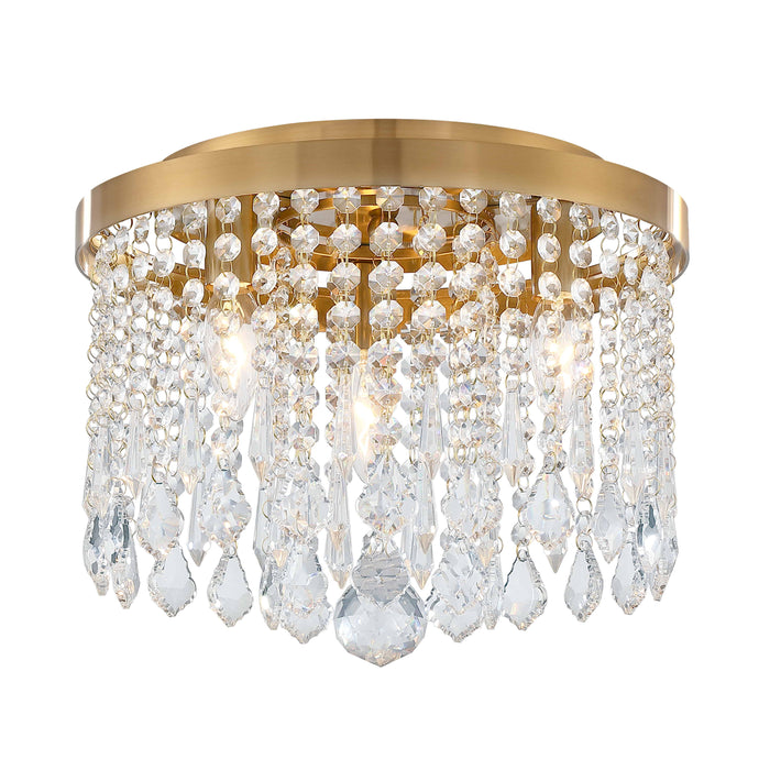 13 in. 3-Light Antique Brass Finish Crystal Flush Mount Ceiling Light