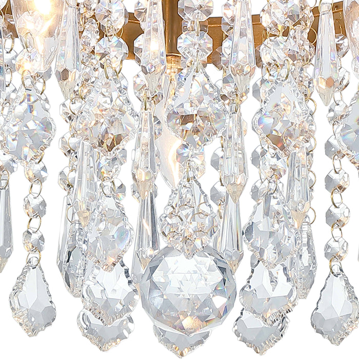 13 in. 3-Light Antique Brass Finish Crystal Flush Mount Ceiling Light