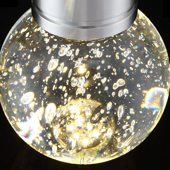 1-Light Satin Nickel Metal and Aluminum LED Bubble Crystal Pendant Light