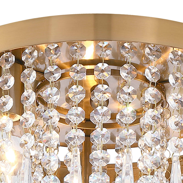 13 in. 3-Light Antique Brass Finish Crystal Flush Mount Ceiling Light