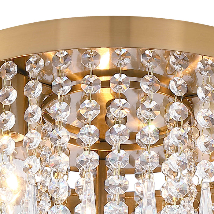 13 in. 3-Light Antique Brass Finish Crystal Flush Mount Ceiling Light