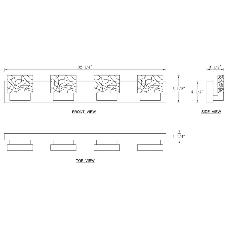 4-Light Brushed Nickel Stainless Steel LED Vanity Light with Clear Ice-like Brick Glass Shades