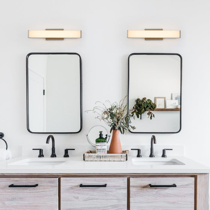 Satin Nickel LED Bath Bar with Acrylic Shade