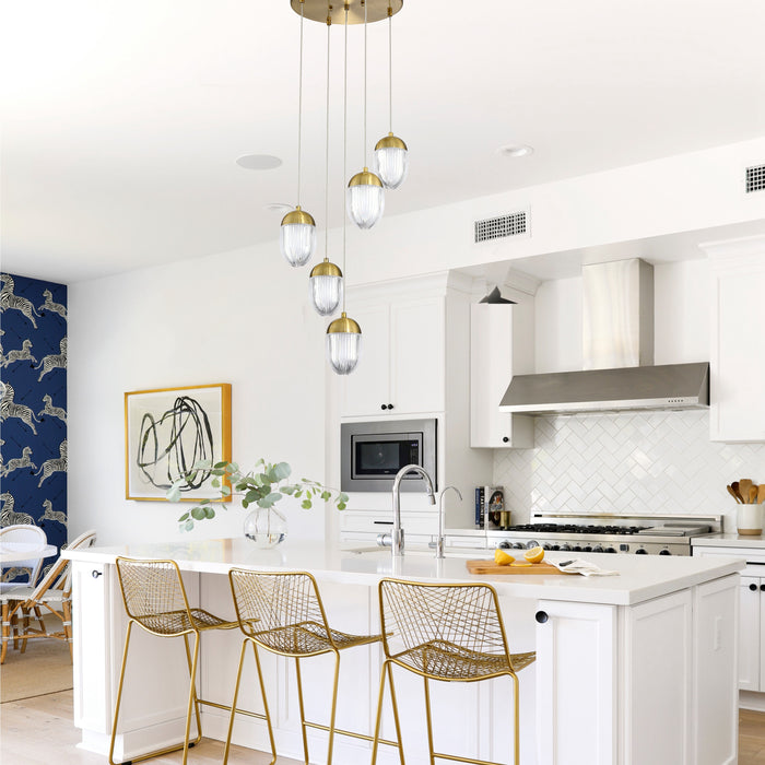 5-Light Sleek Brass Finish Metal and Aluminum Cluster Pendant Light with GU10 Bulb and Acrylic Shade