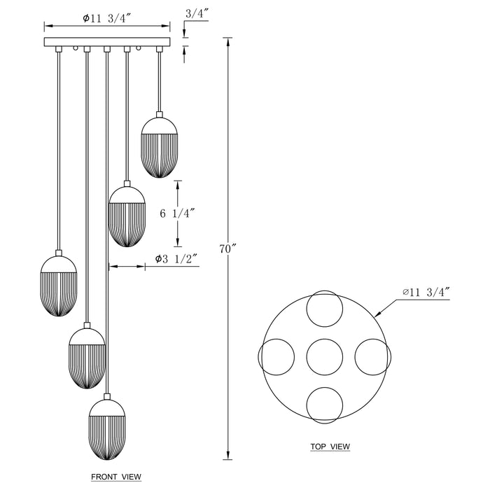 5-Light Sleek Brass Finish Metal and Aluminum Cluster Pendant Light with GU10 Bulb and Acrylic Shade