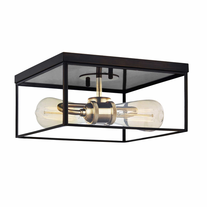 cattleyalighting 2-Light Dark Bronze Brass Flush Mount Ceiling Light With Tempered Glass 708111932363