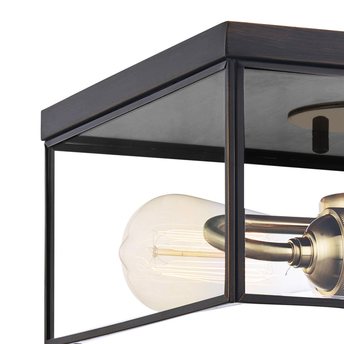 cattleyalighting 2-Light Dark Bronze Brass Flush Mount Ceiling Light With Tempered Glass 708111932363