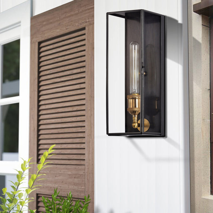 Cattleya Lighting outdoor wall light 1-Light Dark Bronze Finish Brass Outdoor Wall Lantern Sconce With Tempered Clear Glass 792966277854