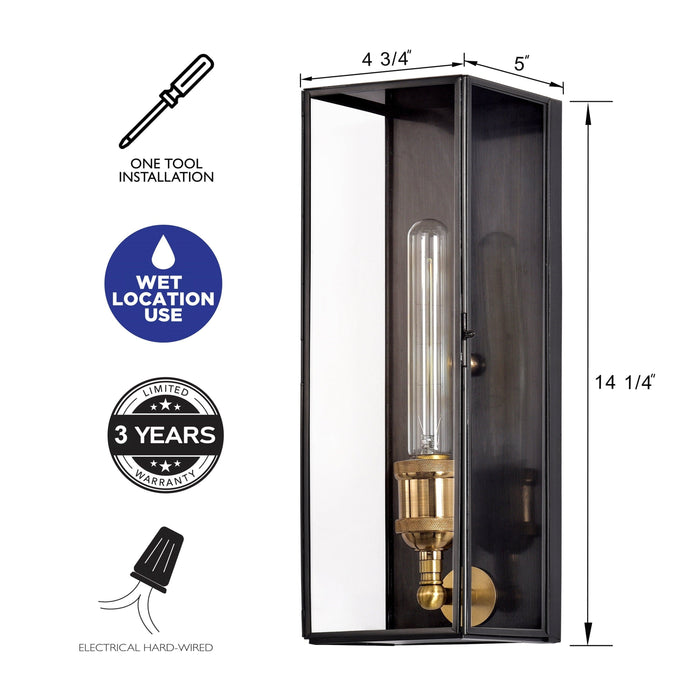 Cattleya Lighting outdoor wall light 1-Light Dark Bronze Finish Brass Outdoor Wall Lantern Sconce With Tempered Clear Glass 792966277854
