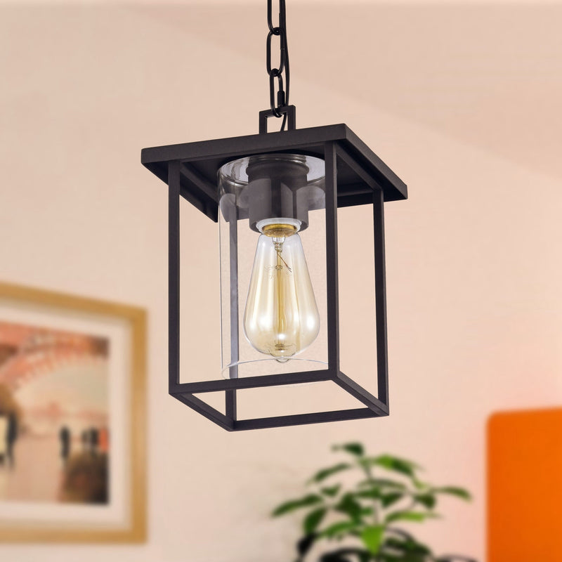 cattleyalighting Hanging Lights 1 Light 7'' Black Painted Clear Glass Pendant Light