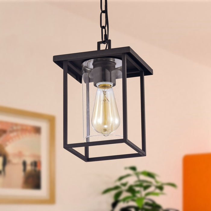 cattleyalighting Hanging Lights 1 Light 7'' Black Painted Clear Glass Pendant Light