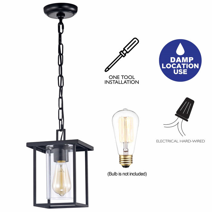 cattleyalighting Hanging Lights 1 Light 7'' Black Painted Clear Glass Pendant Light