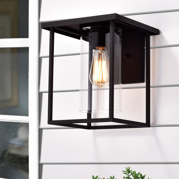 cattleyalighting 1-Light 9.5 in. Black Outdoor Wall Lantern Sconce With Clear Glass Shade