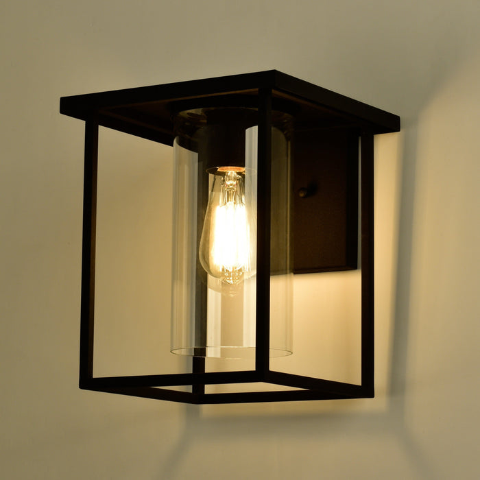 cattleyalighting 1-Light 9.5 in. Black Outdoor Wall Lantern Sconce With Clear Glass Shade