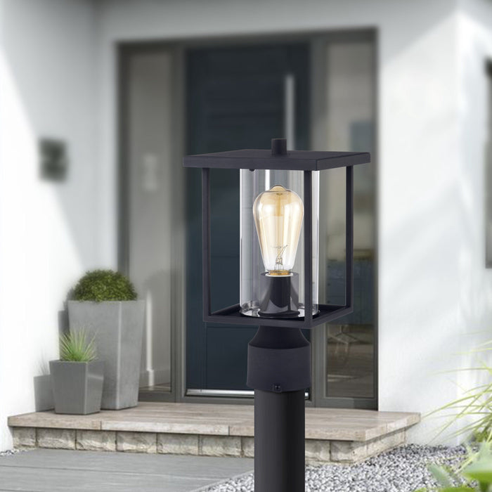 cattleyalighting 1-Light 7 in. Black Outdoor Post Lantern With Clear Glass