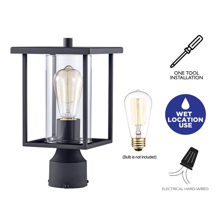 cattleyalighting 1-Light 7 in. Black Outdoor Post Lantern With Clear Glass