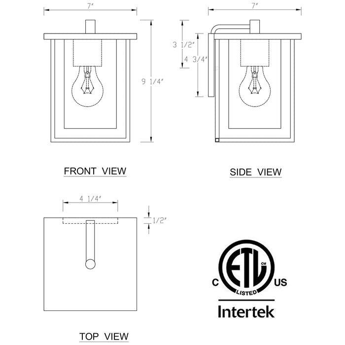 Cattleya Lighting outdoor wall light 1-Light 9.25 In Outdoor Wall Sconce Black Finish With Glass Glass Shade 792966277762