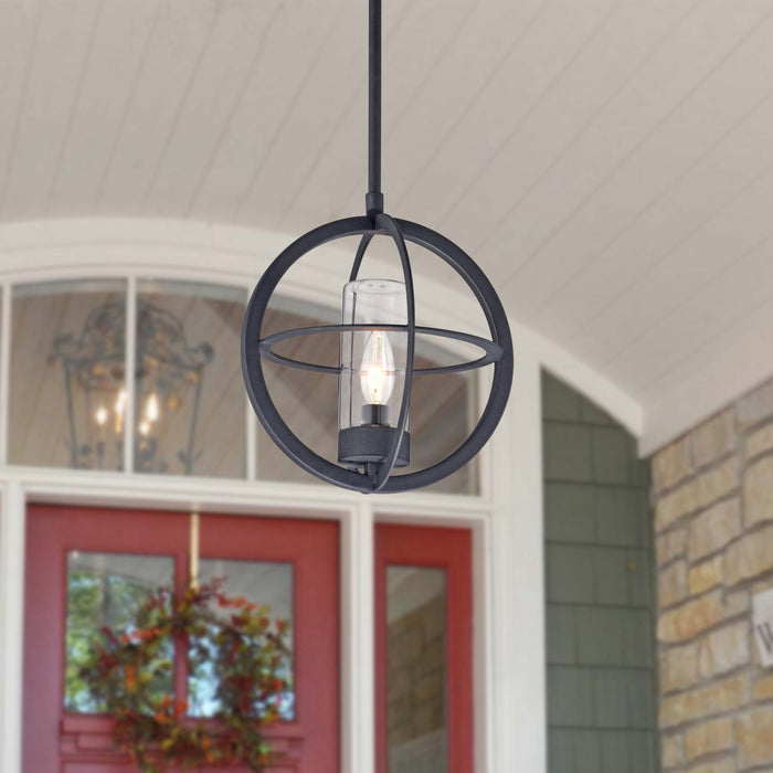 Cattleya Lighting outdoor wall light 1-Light Matte Black Globe Pendant Light With Clear Glass Tube 792966277816