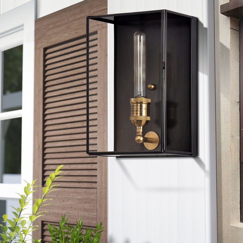 cattleyalighting 1-light Solid Brass Outdoor Wall Lantern with Tempered Clear Glass Shade