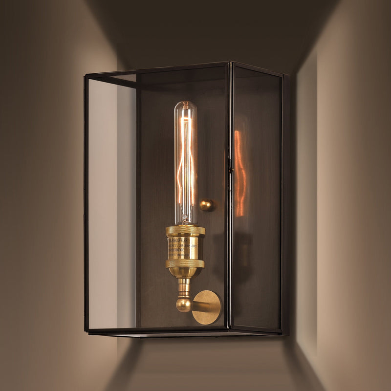 cattleyalighting 1-light Solid Brass Outdoor Wall Lantern with Tempered Clear Glass Shade