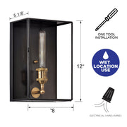 cattleyalighting 1-light Solid Brass Outdoor Wall Lantern with Tempered Clear Glass Shade