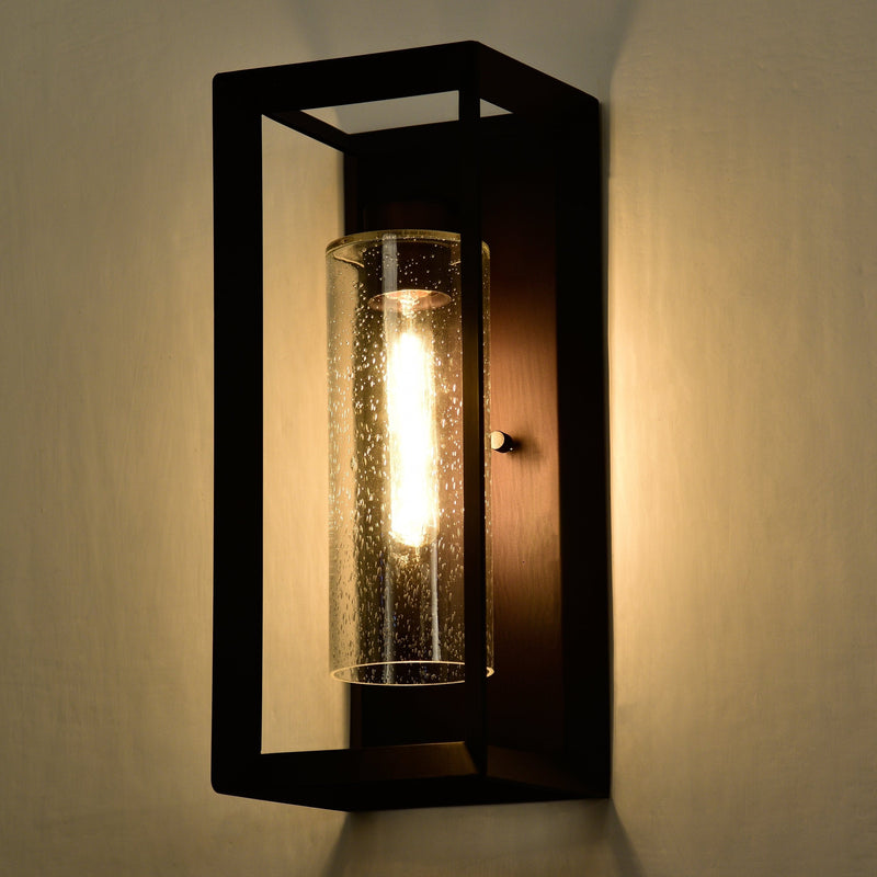 cattleyalighting 1-Light Dark Bronze Outdoor Wall Lantern Sconce With Clear Seeded Glass