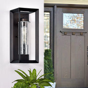 cattleyalighting 1-Light Dark Bronze Outdoor Wall Lantern Sconce With Clear Seeded Glass