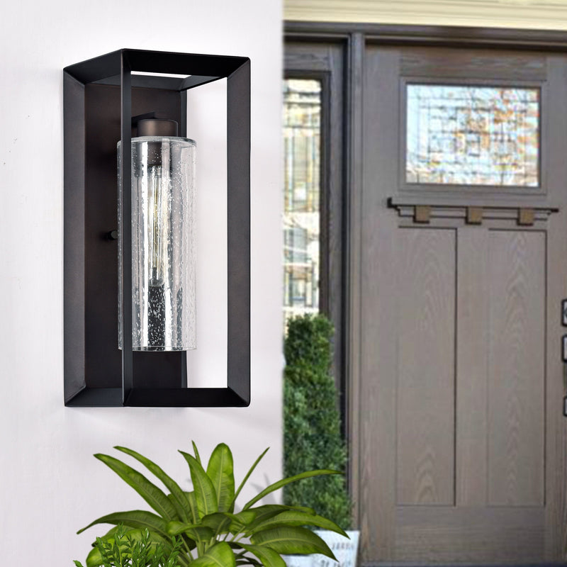 cattleyalighting 1-Light Dark Bronze Outdoor Wall Lantern Sconce With Clear Seeded Glass