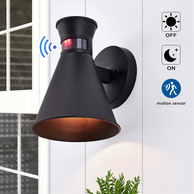 1-Light Black Motion Sensor Dusk To Dawn Outdoor Wall Lantern