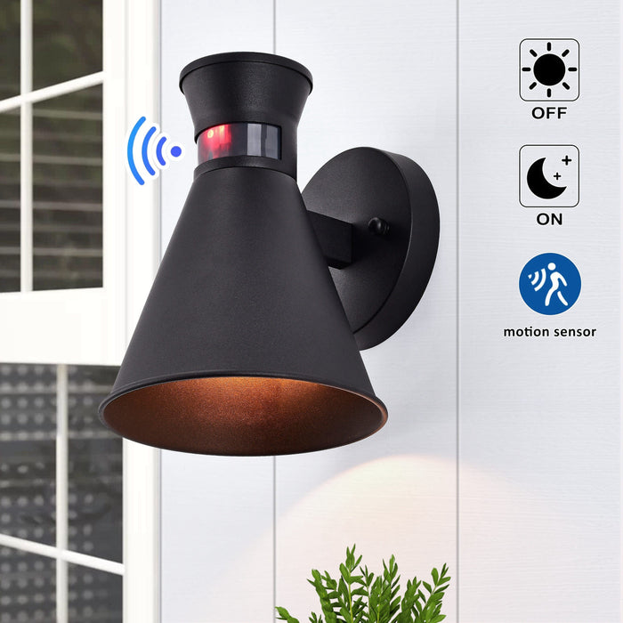 Cattleya Lighting Motion Sensor Outdoor Wall Sconce 1-Light Black Motion Sensor Dusk To Dawn Outdoor Wall Lantern Sconce 708111932318