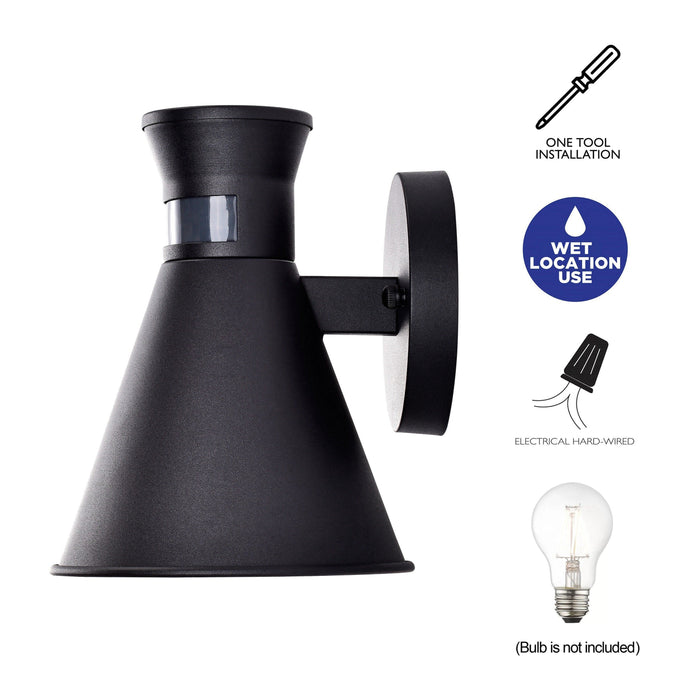 Cattleya Lighting Motion Sensor Outdoor Wall Sconce 1-Light Black Motion Sensor Dusk To Dawn Outdoor Wall Lantern Sconce 708111932318