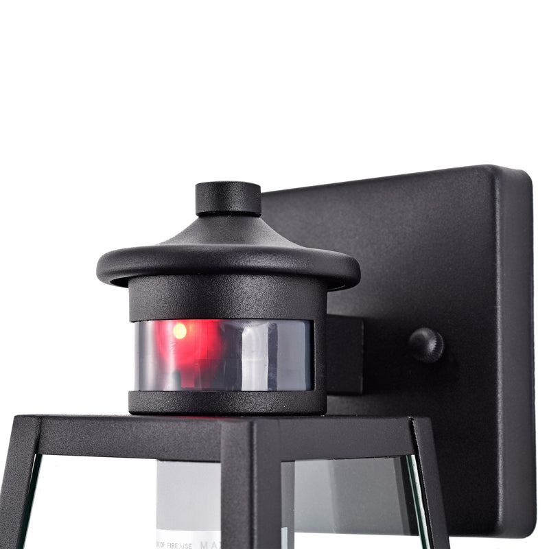 Cattleya Lighting Motion Sensor Outdoor Wall Sconce 1-Light Black Motion Sensor Dusk To Dawn Outdoor Wall Lantern Sconce With Clear Tempered Glass 708111932325