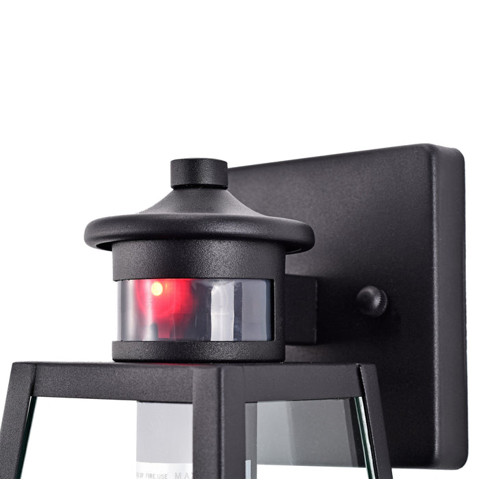 Cattleya Lighting Motion Sensor Outdoor Wall Sconce 1-Light Black Motion Sensor Dusk To Dawn Outdoor Wall Lantern Sconce With Clear Tempered Glass 708111932325