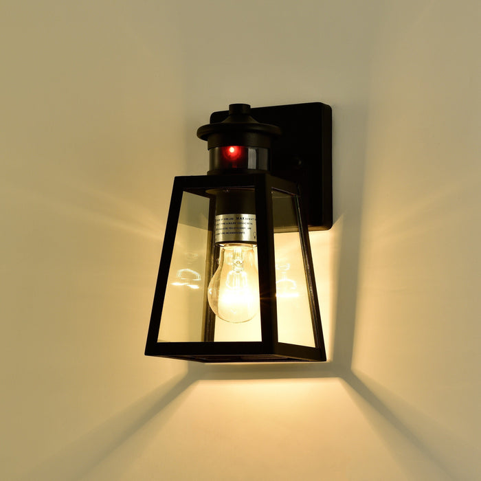 Cattleya Lighting Motion Sensor Outdoor Wall Sconce 1-Light Black Motion Sensor Dusk To Dawn Outdoor Wall Lantern Sconce With Clear Tempered Glass 708111932325