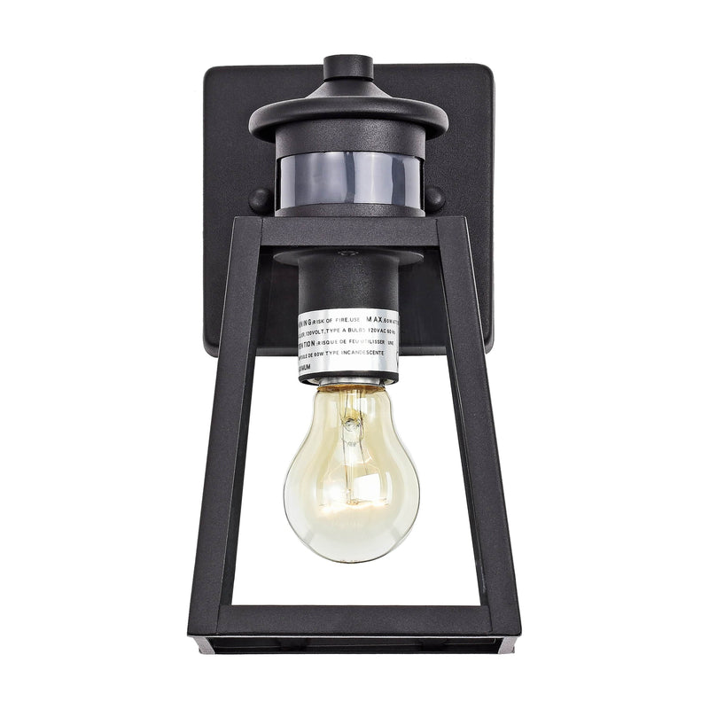 Cattleya Lighting Motion Sensor Outdoor Wall Sconce 1-Light Black Motion Sensor Dusk To Dawn Outdoor Wall Lantern Sconce With Clear Tempered Glass 708111932325