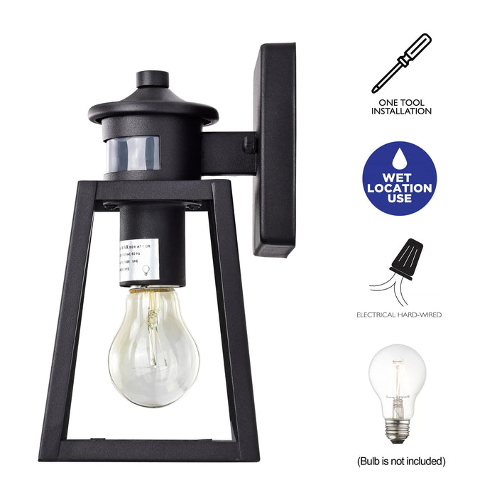 Cattleya Lighting Motion Sensor Outdoor Wall Sconce 1-Light Black Motion Sensor Dusk To Dawn Outdoor Wall Lantern Sconce With Clear Tempered Glass 708111932325